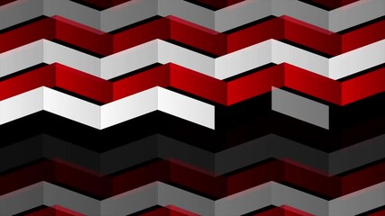 Poster - Red and white curved zig zag stripes abstract geometric minimal background with a bold isometric 3D effect. Seamless looping motion design. Video animation Ultra HD 4K 3840x2160