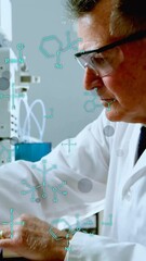 Aufkleber - animation of scientific data processing over caucasian male scientist in laboratory