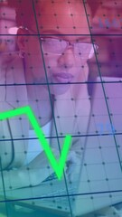 Poster - Analyzing financial data, businesswoman working on laptop with stock market graphics