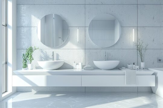 Ultra Quality Picture of 3D Rendering Modern Vanity Bathroom Set Interior Decoration