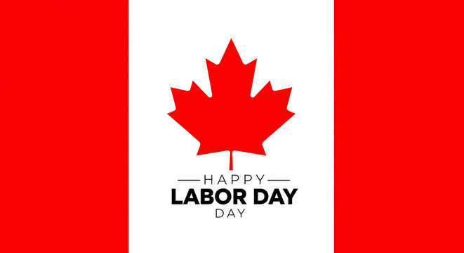 A stark and graphic design for Canada's Labour Day. This bold, minimalist illustration features the Canadian flag, a maple leaf, and clean typography.
