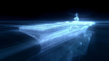 Aufkleber - Futuristic aircraft carrier design in a glowing blue light. A stunning visual art piece that blends technology with imagination. Perfect for sci-fi themes or modern naval concepts. AI