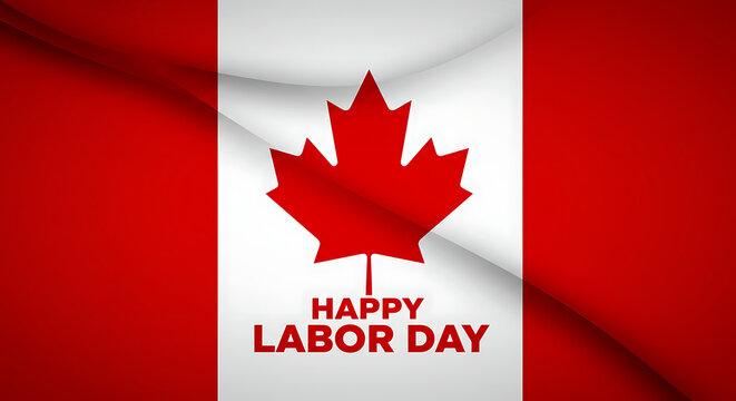 A stark and graphic design for Canada's Labour Day. This bold, minimalist illustration features the Canadian flag, a maple leaf, and clean typography.