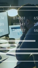 Poster - Animation of changing numbers, graph and loading bar, man analyzing reports on computer