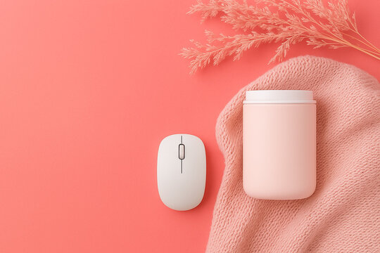 Cozy Workspace Essentials Pink Aesthetic Computer Mouse, Mug, and Sweater