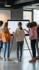 Poster - Elementary students working together on digital whiteboard, solving math problems and interacting with educational technology in contemporary classroom environment