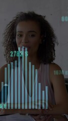 Poster - Animation of financial data processing over businesswoman in office