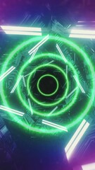 Poster - Animation of green neon circular scanner processing over spinning lights