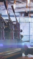 Poster - Animation of light spots over man cleaning coffee machine in cafe