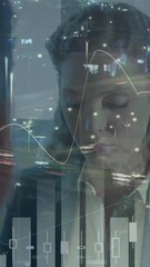 Poster - Animation of financial data over caucasian businesswoman and road traffic