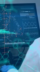 Poster - Animation of data processing over caucasian female scientist
