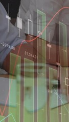 Poster - Animation of financial data processing over businesses people