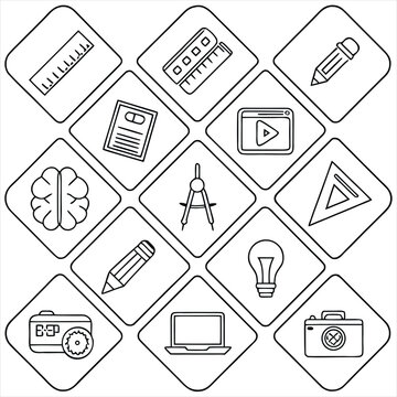 Graphic design and creative tools. Simple, line-art icons representing graphic design tools.