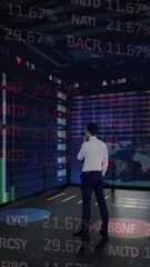 Poster - Animation of financial data processing over businessman