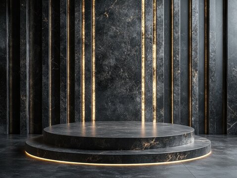 detailed image of Empty beautiful 3D round podium with copy space Perfect platform for showing your products, high detail, 8k