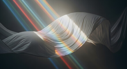 Poster - Light Play: A mesmerizing display of light beams dancing across a delicate fabric, creating a captivating abstract composition, evokes a sense of ethereal beauty and visual intrigue.