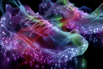Fototapete - Colorful abstract representation of glowing sneakers with swirling light patterns