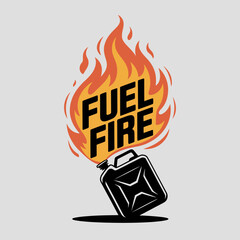 Poster - Fuel fire vector illustration design concept for logo or poster with fuel can and flames design vector artwork on transparent background