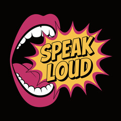 Poster - Speak loud open mouth illustration vector design for communication and expression graphic element  vector artwork on transparent background