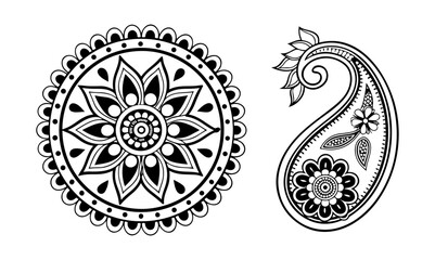Aufkleber - Black and white  mandala and paisley design on a white background.