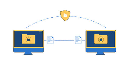 Poster - Data transfer between two computers in a secure and protected way illustration concept, transparent backdrop