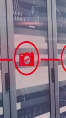 Poster - Animation of digital icons and data processing over server room