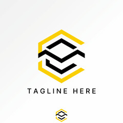 Poster - Logo design graphic concept creative premium vector stock image top sell initial CM or CCM font line hexagon motif pattern aesthetic decorative brand