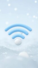 Fototapete - Blue wireless signal icon with three curved lines and a circular base, set against a soft gradient background, representing connectivity and modern technology in a digital world