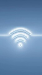 Poster - Wireless signal icon glowing in white against a soft blue background, representing connectivity and modern technology, ideal for digital communication themes and design projects