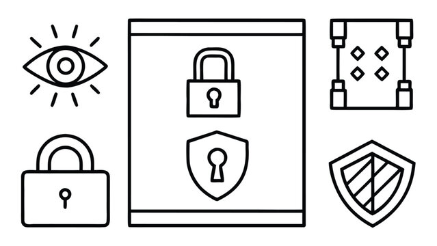 Eye lock shield security icons on white protection