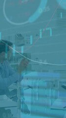 Poster - Animation of financial data processing and statistics over business people