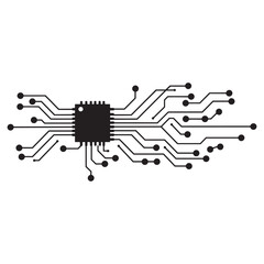 Poster - Abstract vector illustration of a microchip and circuit board design elements