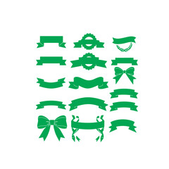 Poster - Collection of green ribbons and banners on a white background view