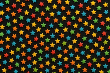 Poster - Colorful sugar stars scattered on a dark backdrop
