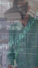 Aufkleber - Animation of financial data processing over man wearing vr headset