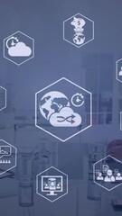 Poster - Animation of connections with icons and data processing over business people