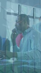 Poster - Animation of financial data processing over diverse business people in office