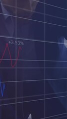 Poster - Animation of graphs and numbers over diverse male coworkers discussing reports over laptop in office