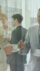 Poster - Animation of financial data processing over diverse business people in office