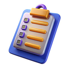 Fototapete - Stylized 3d clipboard with checklist and checkboxes isolated on transparent background for digital design and concepts