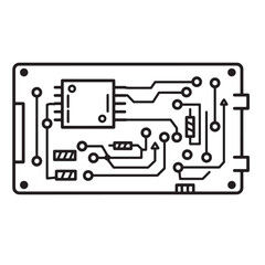 Poster - Minimalist circuit board illustration featuring electronic components and circuitry isolated on white