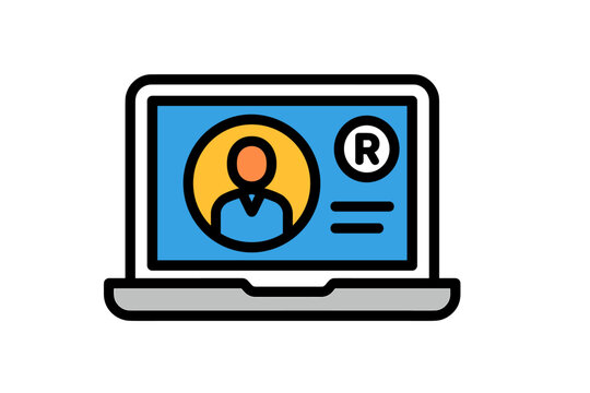 Laptop displaying user profile icon with registered trademark symbol  
