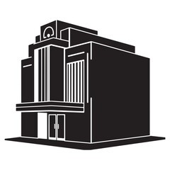 Poster - Vector illustration of a modern building featuring art deco architectural design in black and white