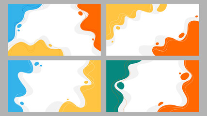 Poster - Vector illustration. Color flat banner template. Hand drawn doodle shapes and lines. Design elements for horizontal web banner, presentation. Trendy colorful wavy background. Liquid flow concept