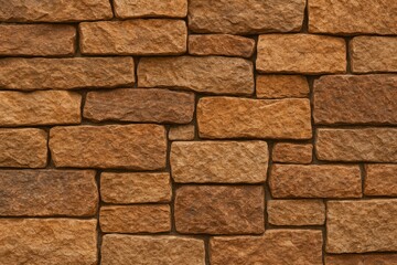 Poster - Close-up of a rugged brown stone wall with intricate textured surface as a natural backdrop