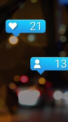 Poster - Animation of social media icons and spots of light against blurred view of night city traffic