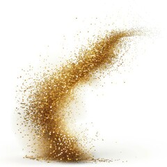 Poster - Golden glitter swirling and exploding on white background, creating a luxurious and festive atmosphere