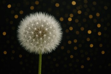 Poster - Golden Sparkles and White Dandelion on Dark Backdrop with Blurred Effect for Festive or Project Use