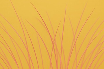Poster - Simple abstract artwork featuring pink plant stems on a bright yellow background