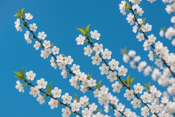 Poster - Vibrant springtime cherry blossom tree against a clear blue sky